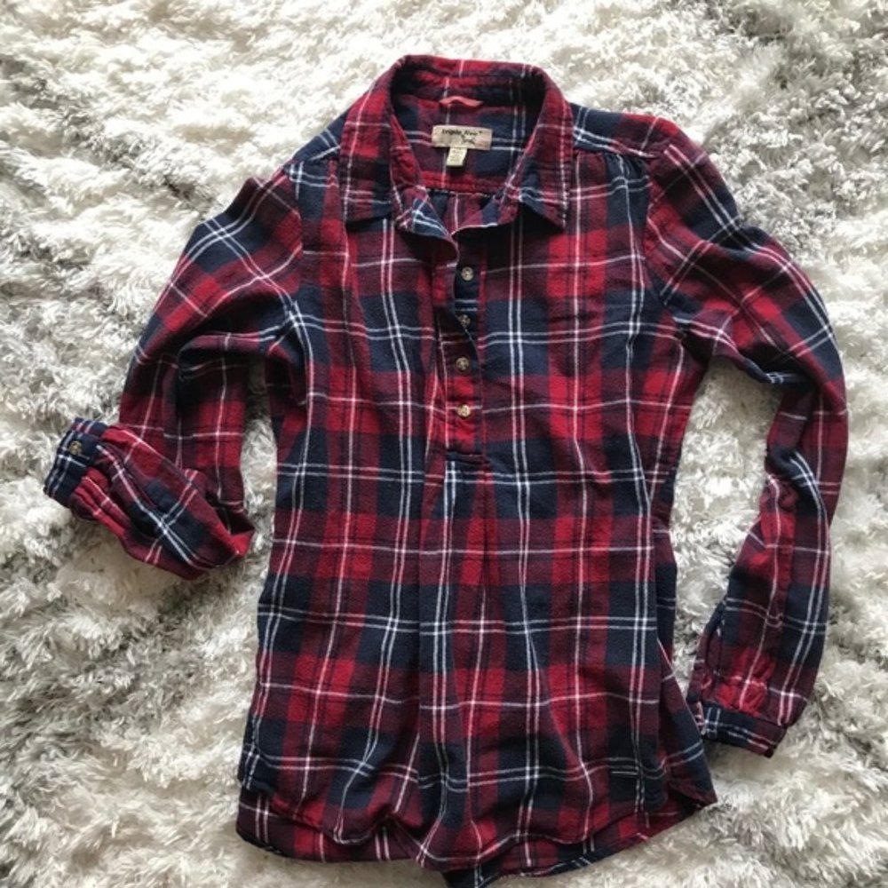 Flannel plaid long sleeve casual button down shirt